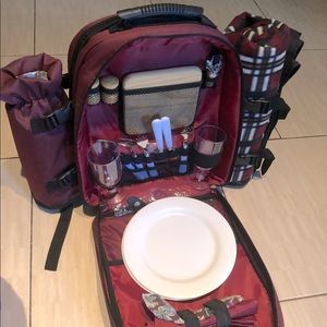 Fully stocked picnic backpack - includes blanket and. Like new